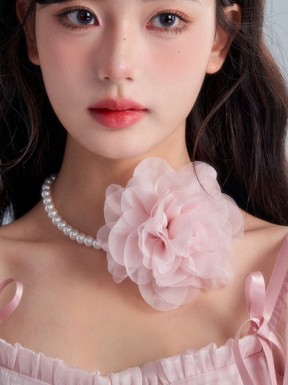 Flower rose pearl necklace/choker【s0000002011】