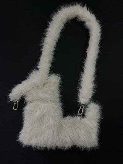 White Terrier Faux Fur Crossbody Plush Bag [s0000005201]