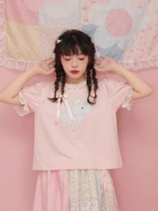Girly Cute Lace Neck T-Shirt【s0000003029】