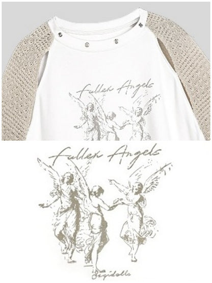 Slit Raglan Angel Print Knit T-Shirt【s0000003825】