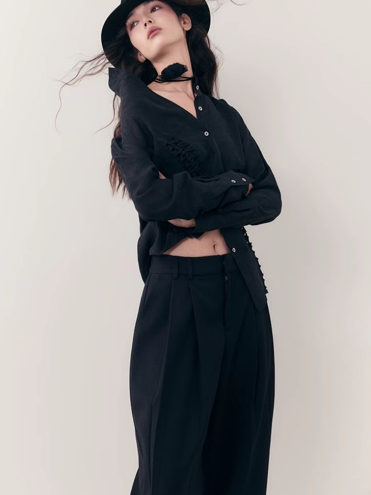 Standing Collar Design Niche Tencel Shirt【s0000006387】