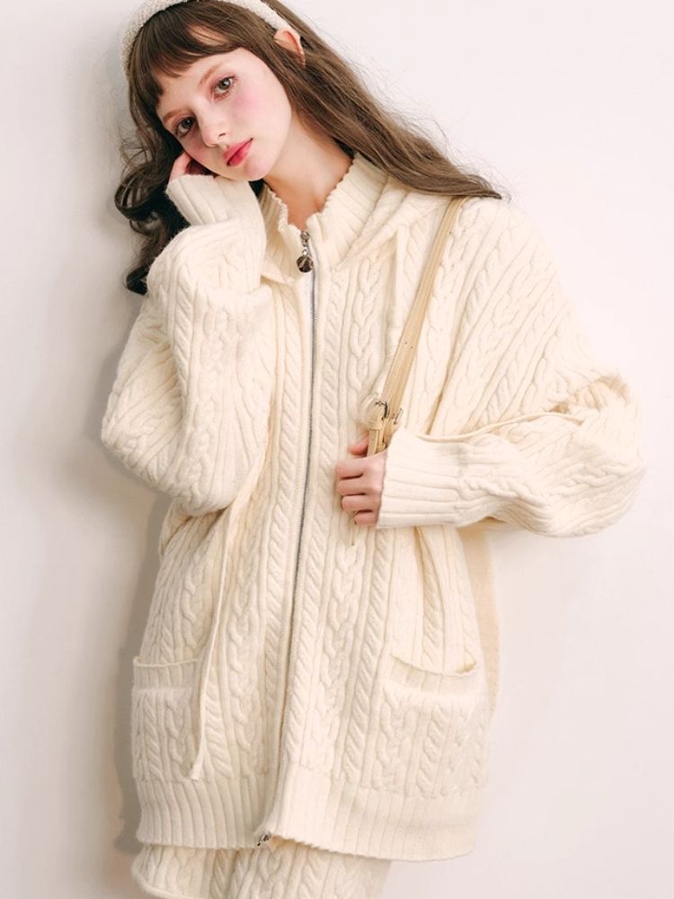 Fluffy Rabbit Ears Hooded Knit Cardigan Set 【s0000004447】