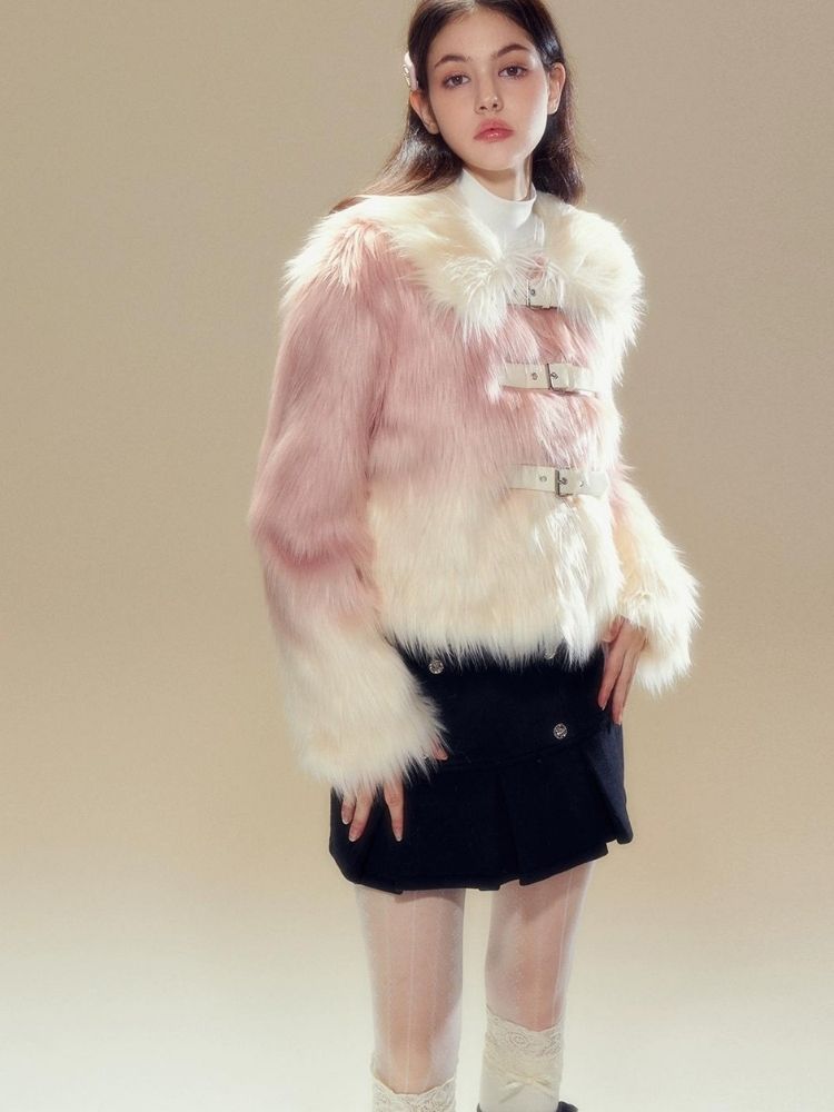 Pink Gradient Fur Jacket【s0000003630】