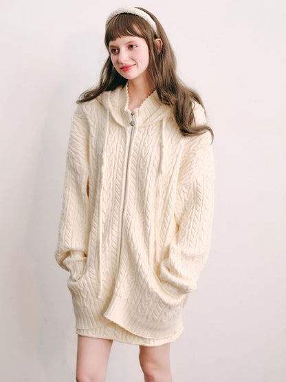 Fluffy Rabbit Ears Hooded Knit Cardigan Set 【s0000004447】