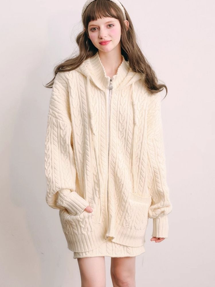 Fluffy Rabbit Ears Hooded Knit Cardigan Set 【s0000004447】