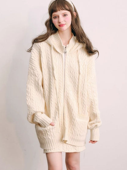 Fluffy Rabbit Ears Hooded Knit Cardigan Set 【s0000004447】