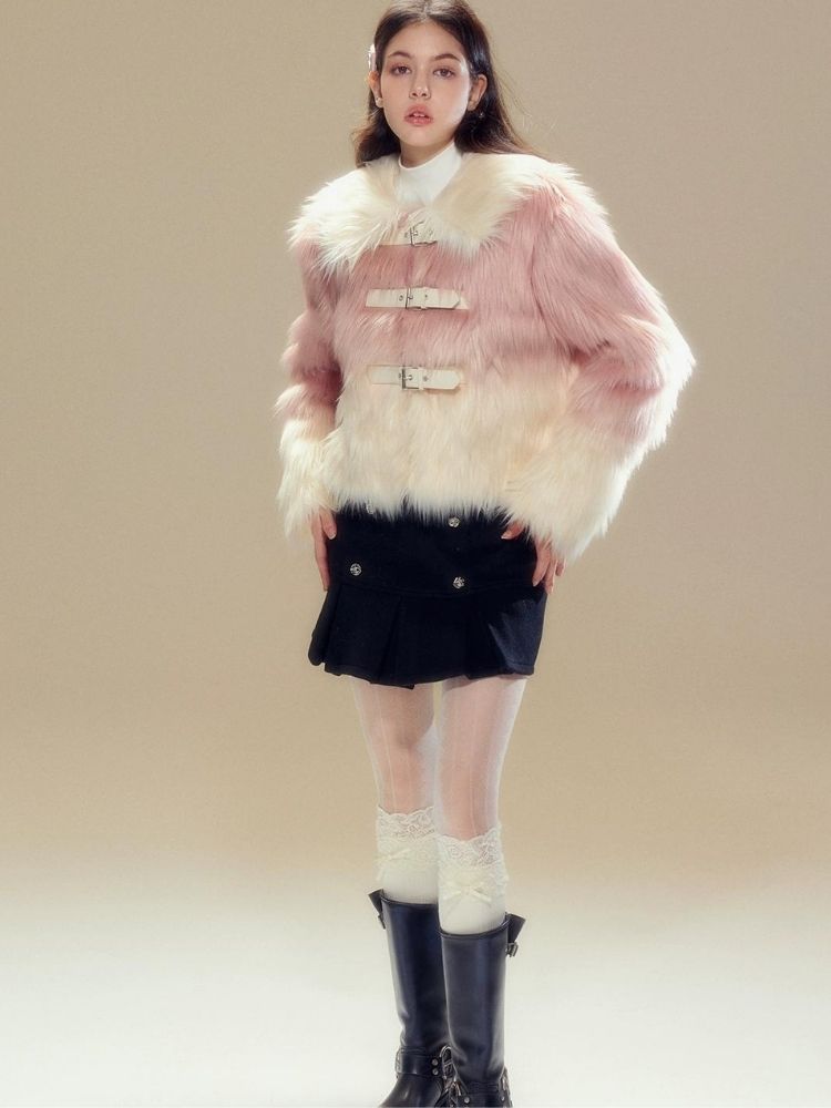 Pink Gradient Fur Jacket【s0000003630】