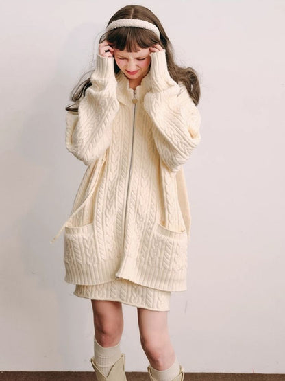 Fluffy Rabbit Ears Hooded Knit Cardigan Set 【s0000004447】