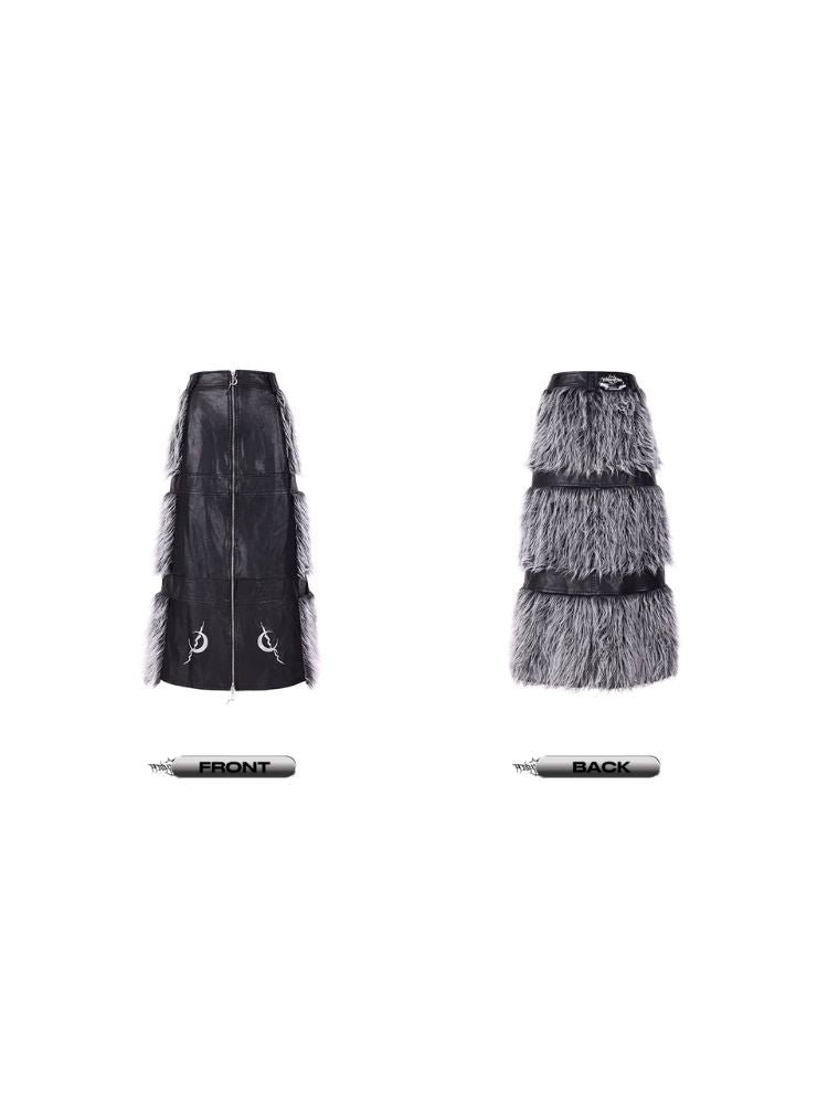 Double zipper black silver Y2K fur skirt【s0000004825】