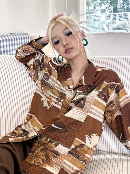 Autumn retro butterfly print shirt【s0000003518】