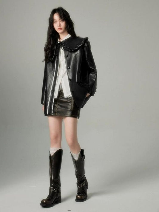 Black Leather Coat Jacket [s0000004850]