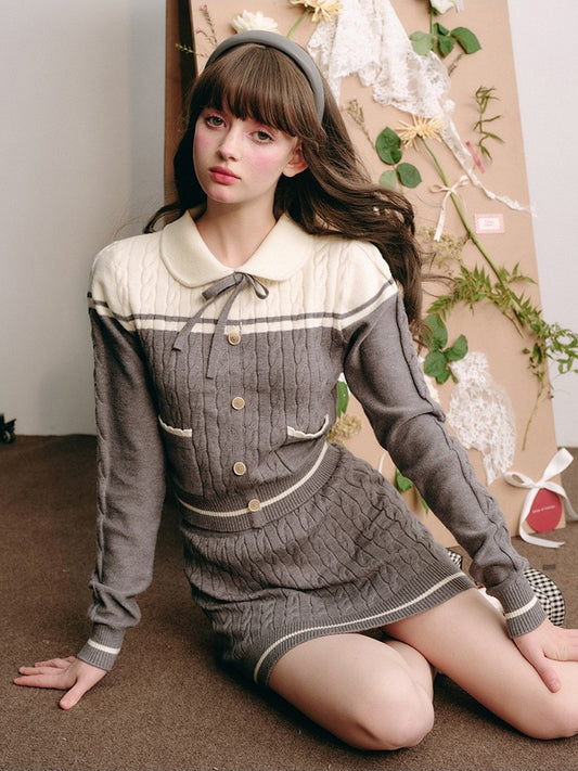 Doll Collar Cable Knitted Sweater ＆ Mini Skirt【s0000003849】