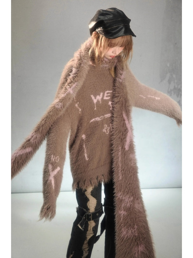 Punk Graffiti Mink Lazy Super Long Knit Scarf [s0000003879]