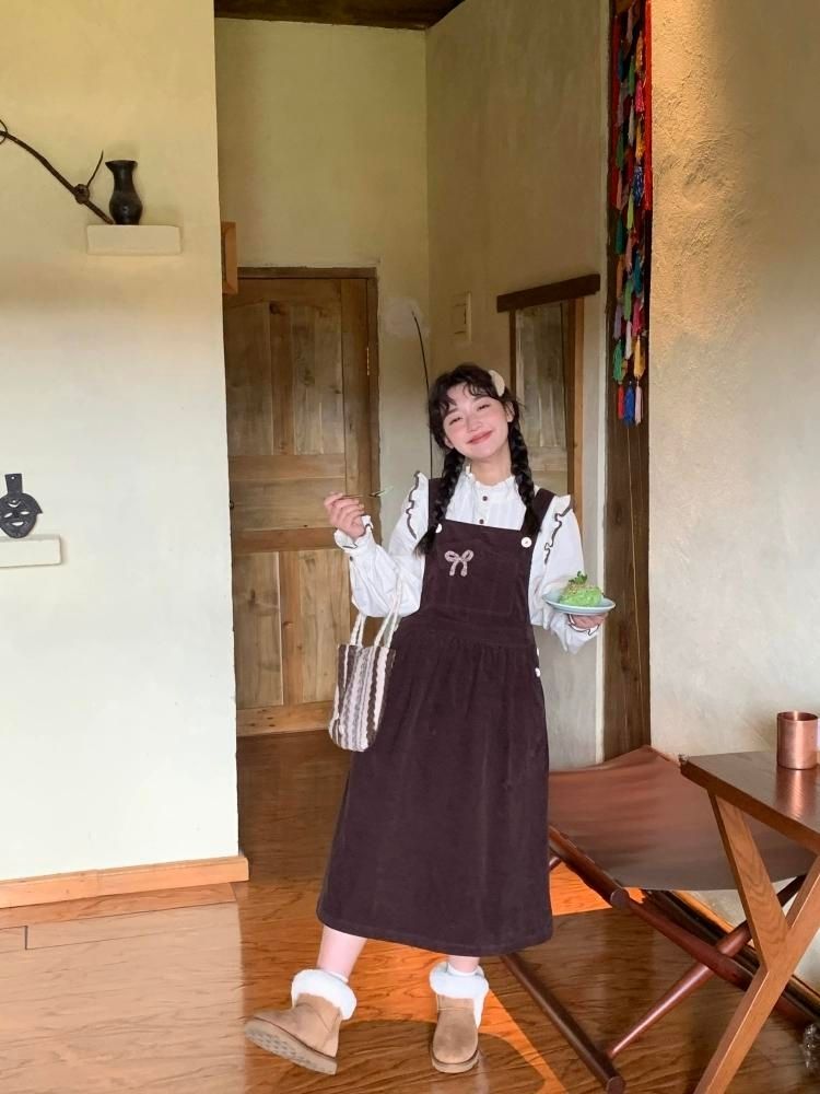 Corduroy Bow Pocket Sleeveless Vest Dress【s0000005887】