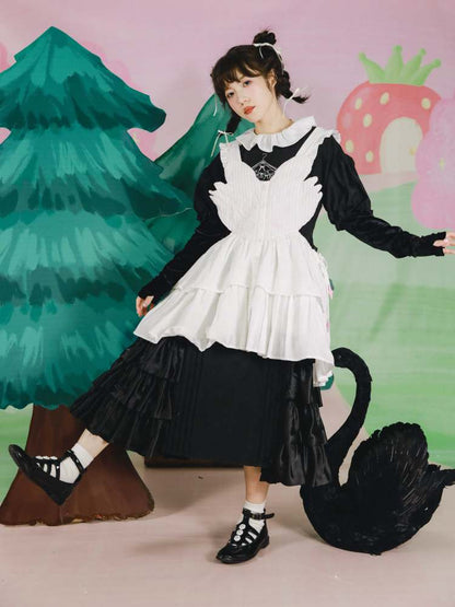 Swan Embroidery Layered Drawstring Apron Dress【s0000007763】