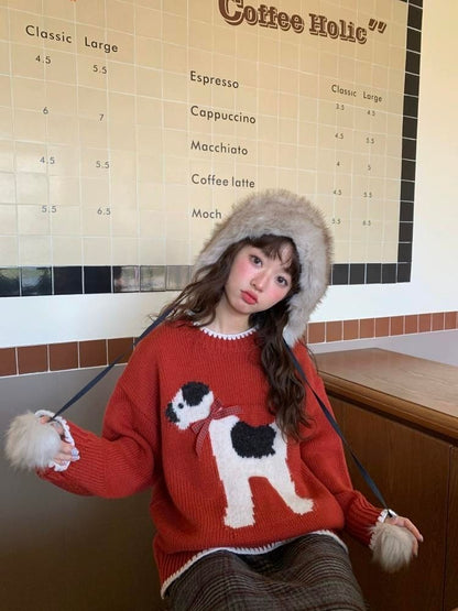 Bow Spotted Dog Knit Sweater【s0000005869】