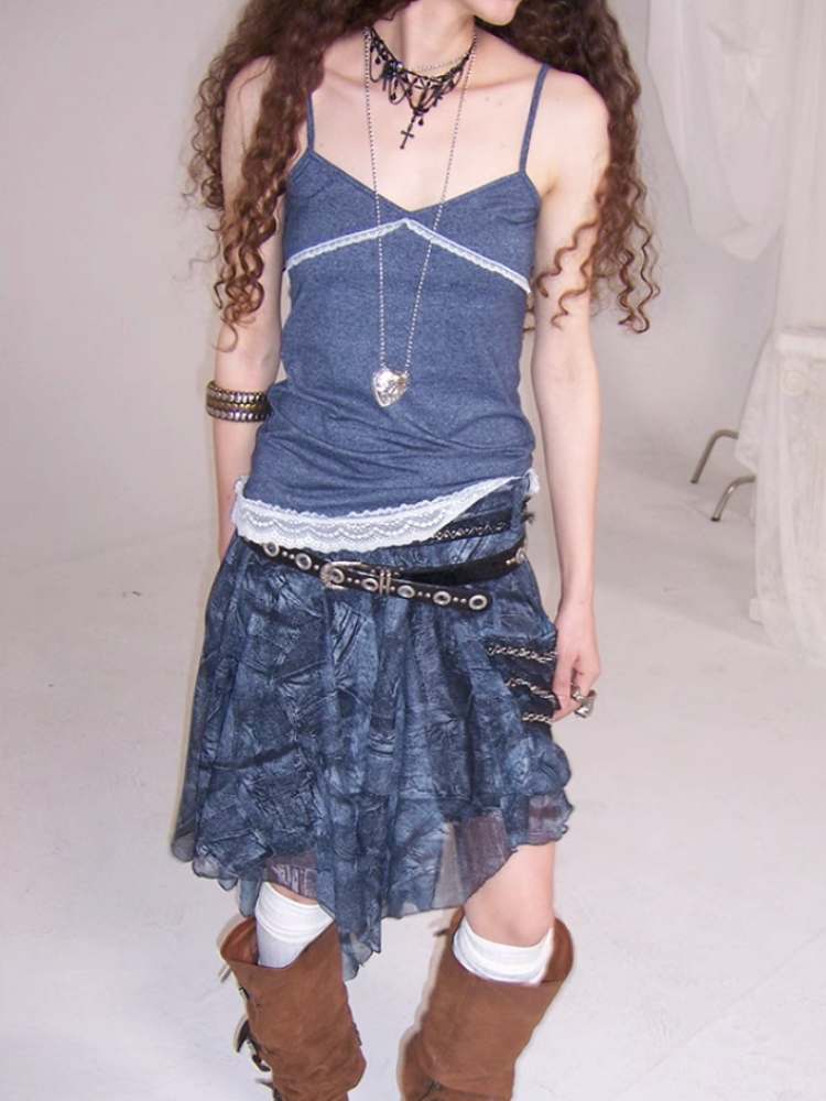 Mixed Color Knit Lace V-Neck Camisole【s0000009019】