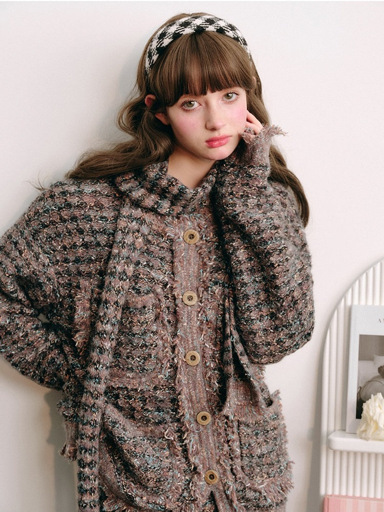 Knitted Fringe Cardigan Jacket With Stole &amp; Long Skirt【s0000003854】