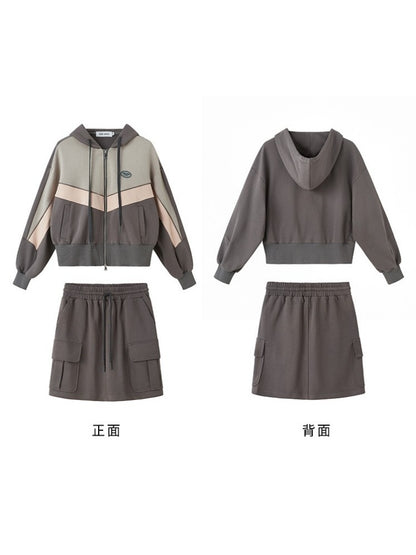 Sports Style ZIP-Up Hoodie &amp; A-Line Skirt【s0000003191】