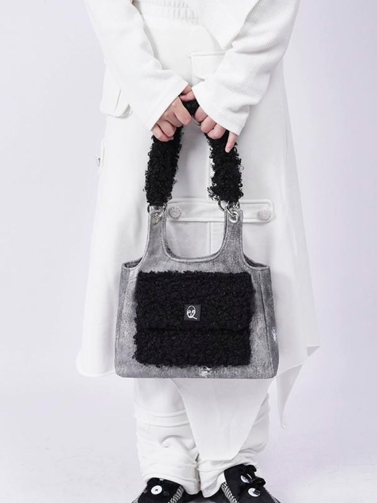 Crossbody Plaid Contrast Color Furry Bag【s0000003667】