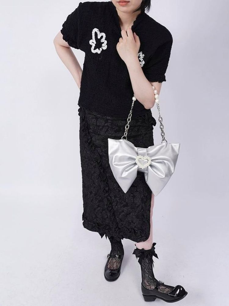 Silver bow ladies bag【s0000002926】