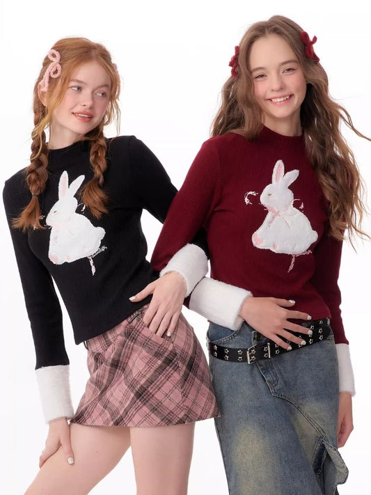 Plush Rabbit Red Bottom Knit Sweater【s0000006169】