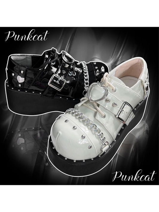 Punk Heart &amp; Chain Studs Buckle Belt Platform Sandals【s0000002550】