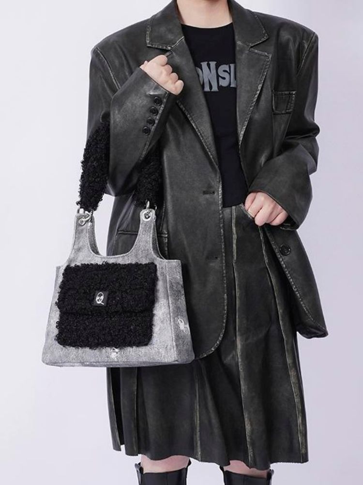 Crossbody Plaid Contrast Color Furry Bag【s0000003667】