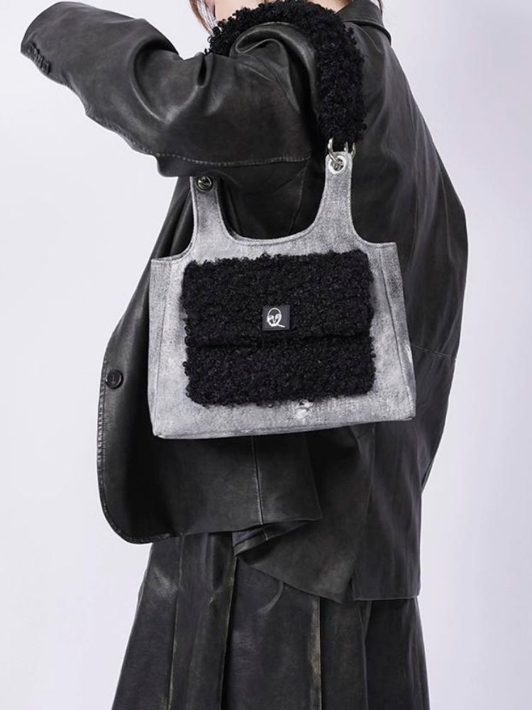 Crossbody Plaid Contrast Color Furry Bag【s0000003667】 