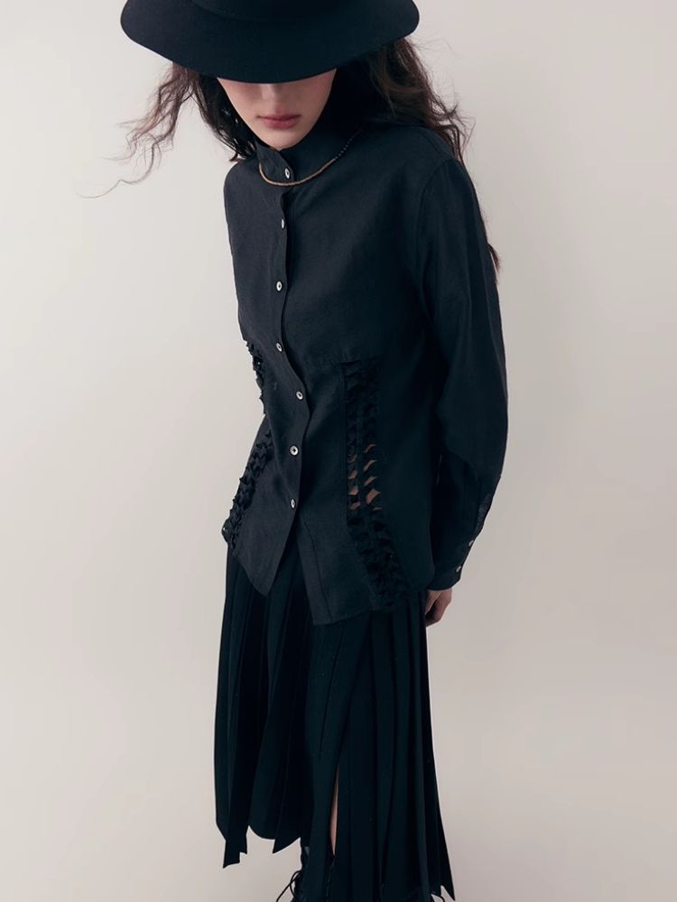 Standing Collar Design Niche Tencel Shirt【s0000006387】