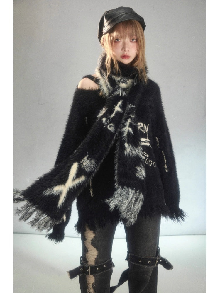 Punk Graffiti Mink Lazy Super Long Knit Scarf [s0000003879]