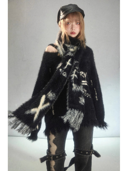 Punk Graffiti Mink Lazy Super Long Knit Scarf [s0000003879]