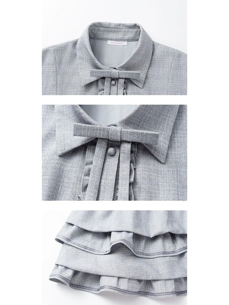 Plaid light blue bow girly dress【s0000003520】