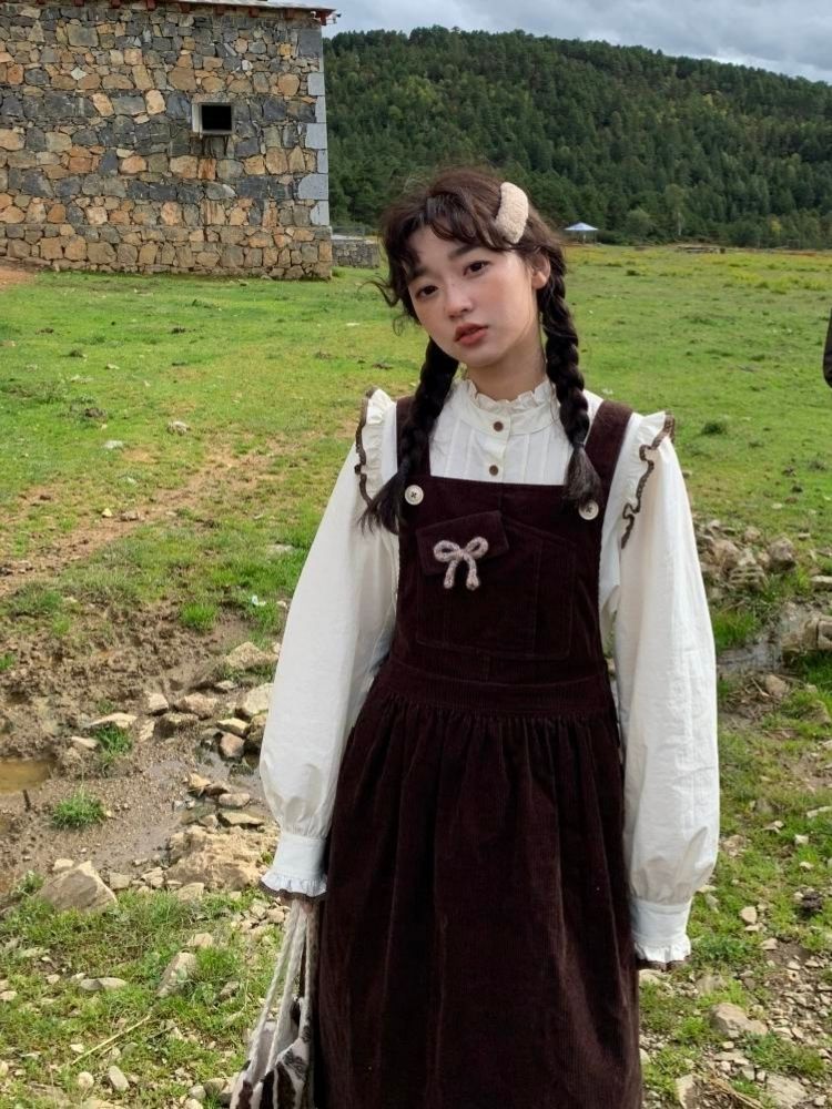 Corduroy Bow Pocket Sleeveless Vest Dress【s0000005887】