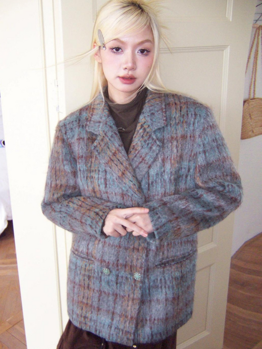 Plaid wool coat【s0000003688】