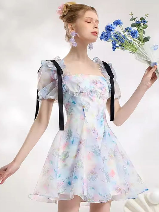 Bow fluttering floral dress【s0000007292】