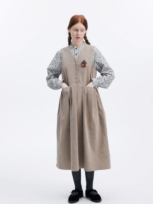 Corduroy Peplum V-Neck Tank Dress【s0000007949】