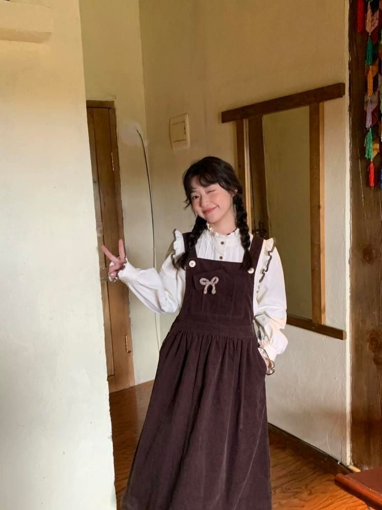 Corduroy Bow Pocket Sleeveless Vest Dress【s0000005887】