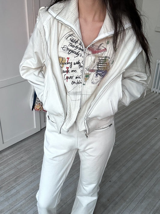 Graffiti Print Faux Two Piece Splicing Sweat Hoodie &amp; Pants Set Up【s0000004158】