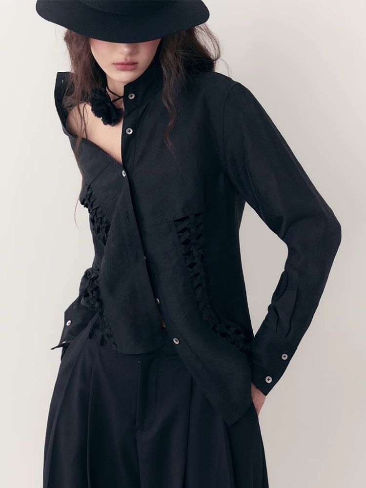 Standing Collar Design Niche Tencel Shirt【s0000006387】