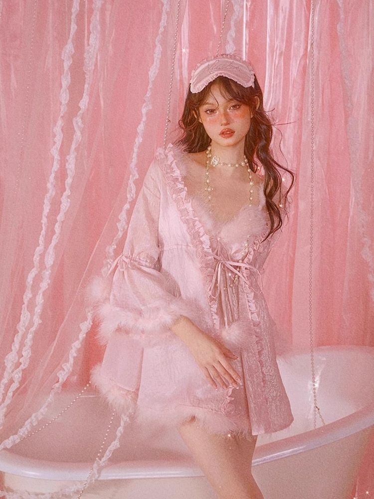 섹시한 잠옷 핑크 ha lte r d res robe set [s0000006583]