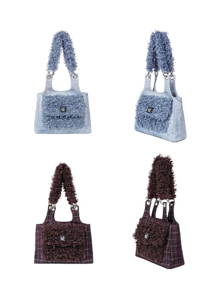 Crossbody Plaid Contrast Color Furry Bag【s0000003667】