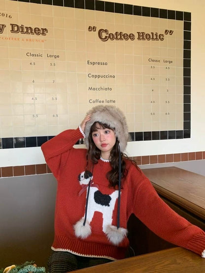 Bow Spotted Dog Knit Sweater【s0000005869】