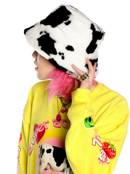 Y2K American Retro Super Acid Milk Print Loose Sweat & Cow Hat【s0000003887】