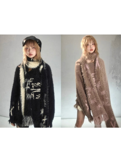 Punk Graffiti Mink Lazy Super Long Knit Scarf [s0000003879]