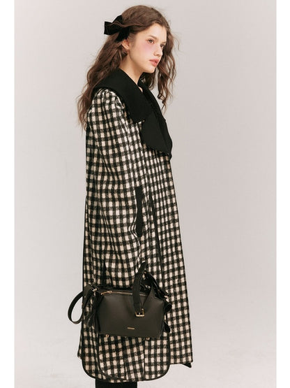 Monotone Plaid Loose Wool Coat【s0000003858】