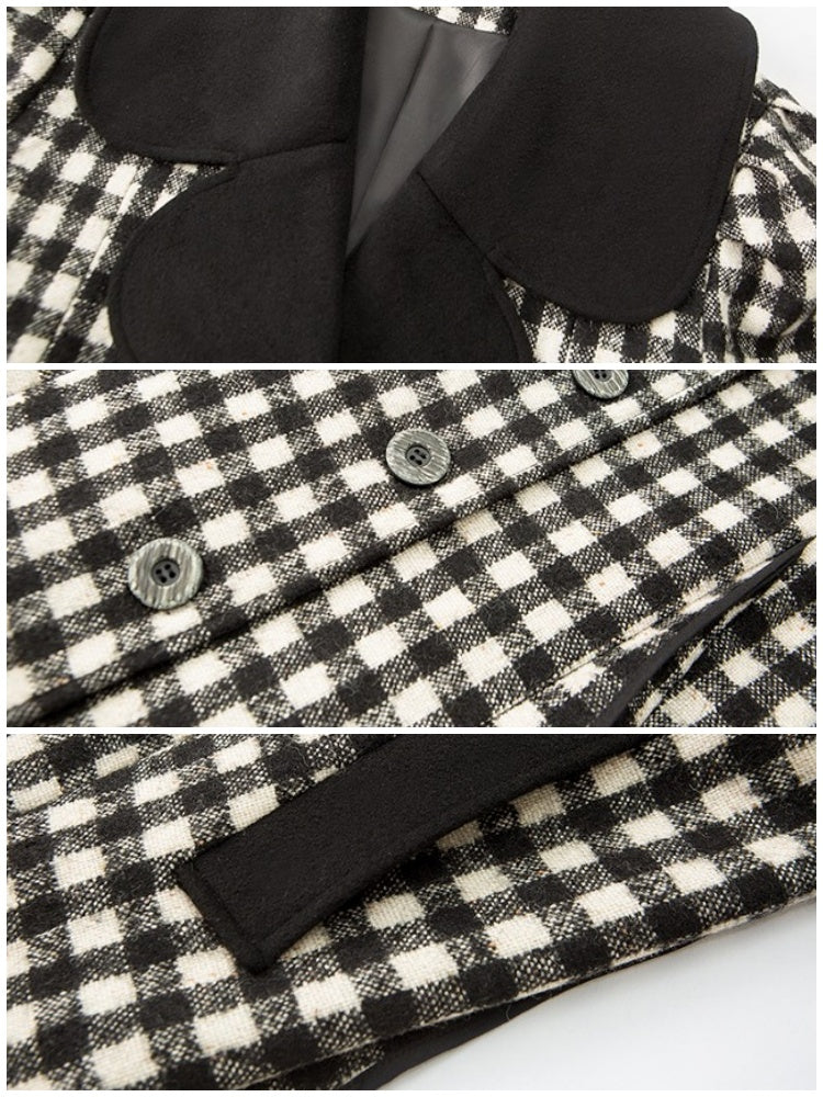 Monotone Plaid Loose Wool Coat【s0000003858】