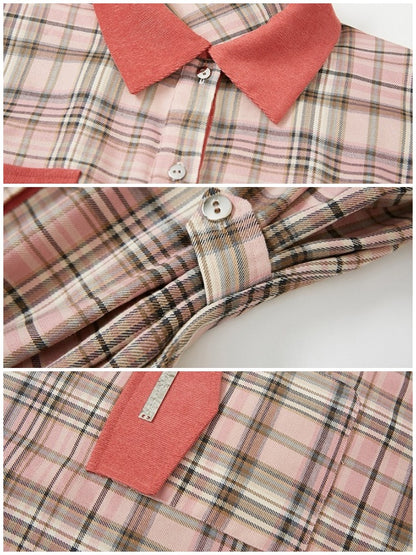 Loose Plaid Shirt & Pleated Mini Skirt【s0000003852】