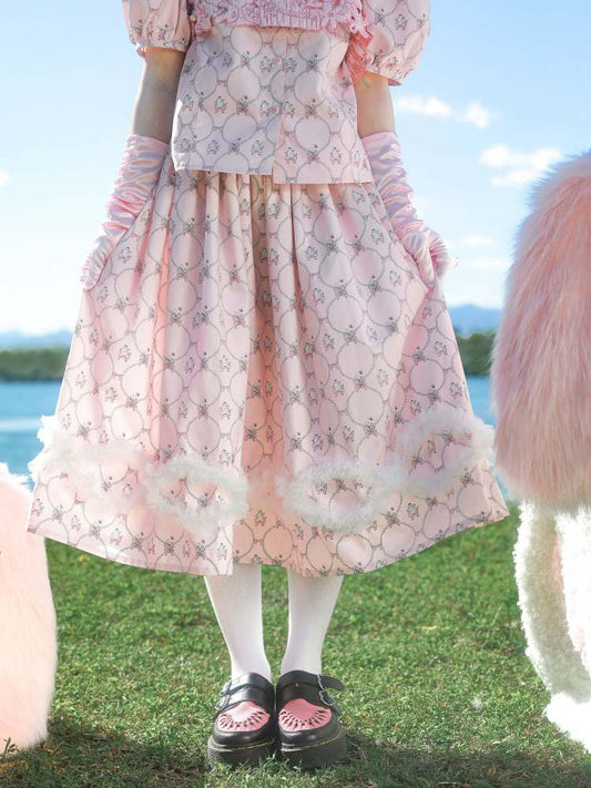 Pearl Puppy Print Wave Mesh Lace Skirt【s0000007751】