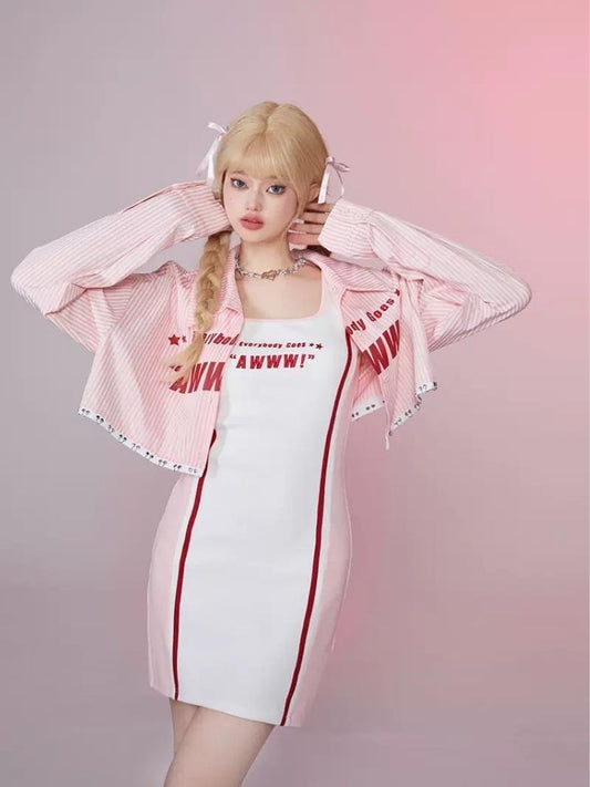 Long and Short Organ Button Striped Loose Shirt【s0000006358】